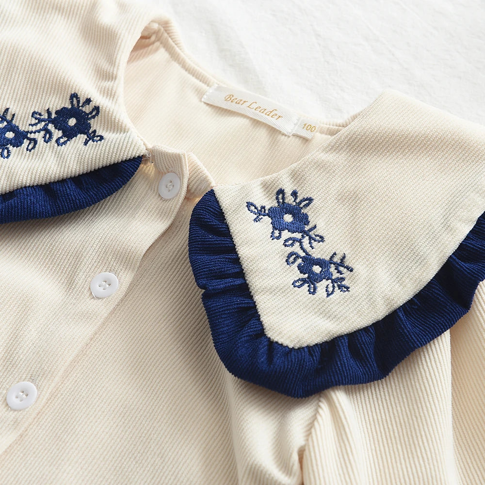 2023 Fashion Girls' Long Sleeve Half Skirt Set Autumn/Winter New Girls' Doll Neck Shirt Top+Bow Skirt Two Piece Set