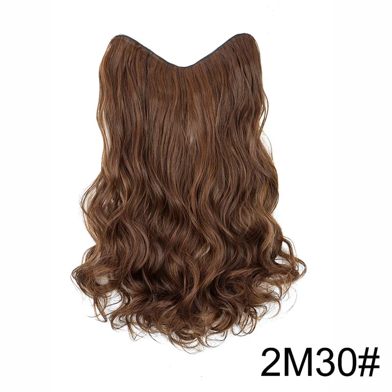 20Inch Synthetic Long Wavy Curly 4 Clip in Hair Extension V-shaped Heat Resistant Black Blonde Hairpiece for Women Beauty hair & fashionfj