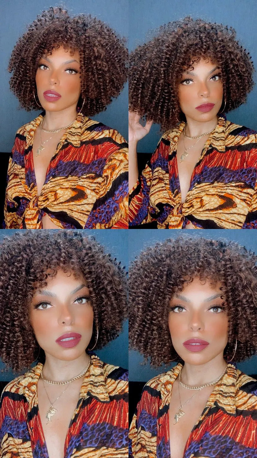Blice Afro Kinky Curly Wigs With Bangs Short Hair Wig For Black Women Glueless Synthetic Cosplay Wig 18 Inch