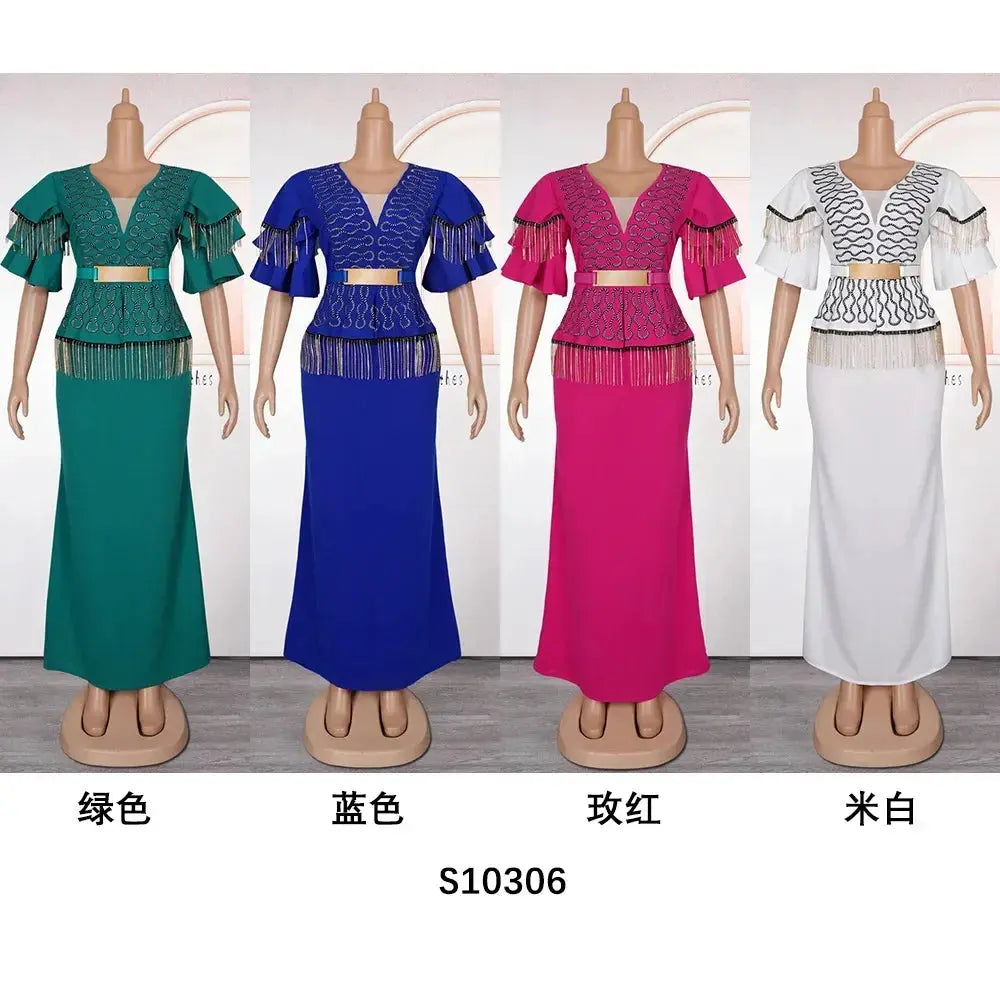 African Party Dresses for Women 2024 Plus Size Fashion Dashiki Ankara Wedding Evening Gown Elegant Turkey Muslim Maxi Dress Beauty hair & fashionfj