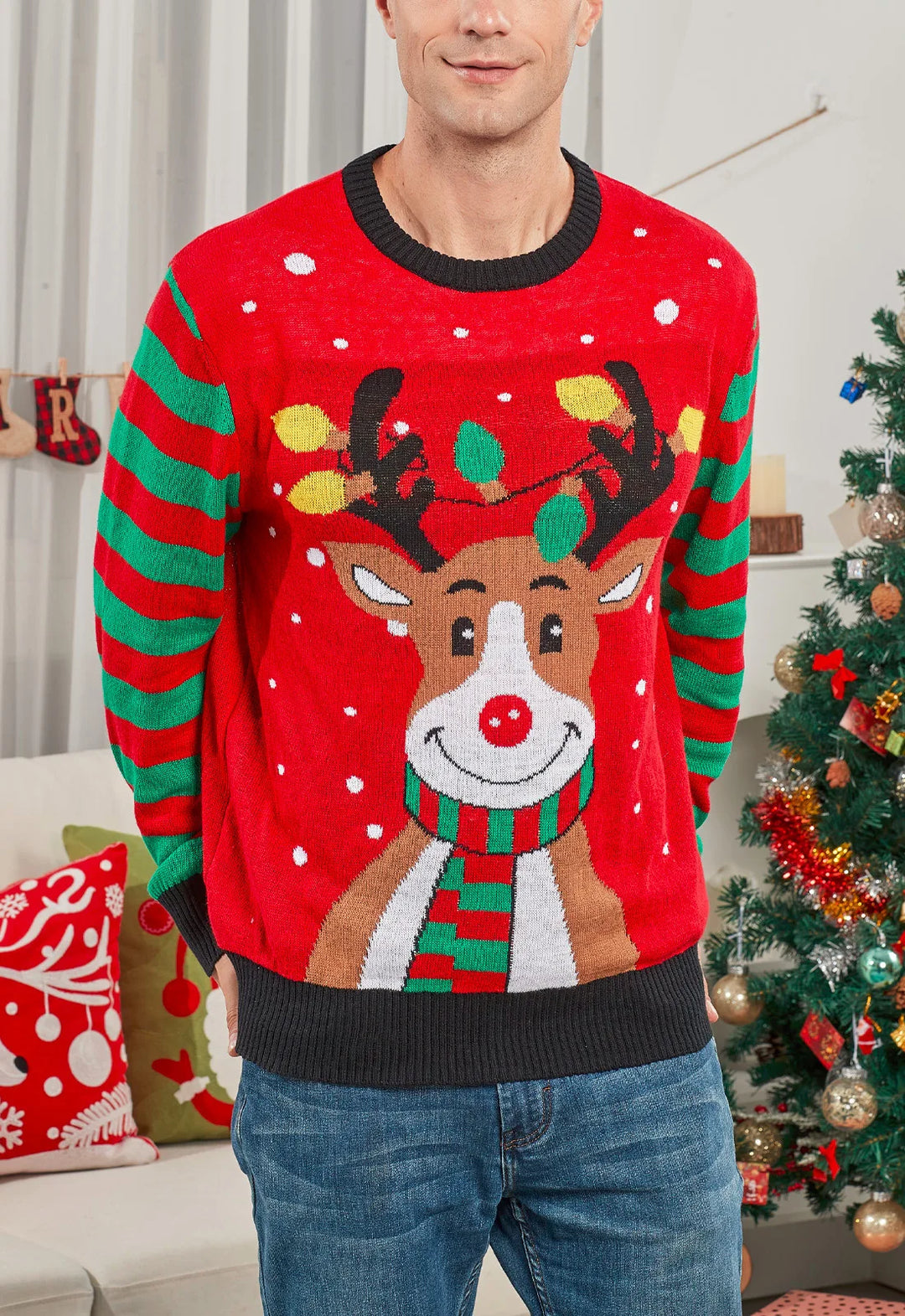 Xmas Family Look Women Men Boys Girls Matching Outfits Cartoon Print Christmas Knitting Sweater Full Sleeve O Neck Pullover Tops