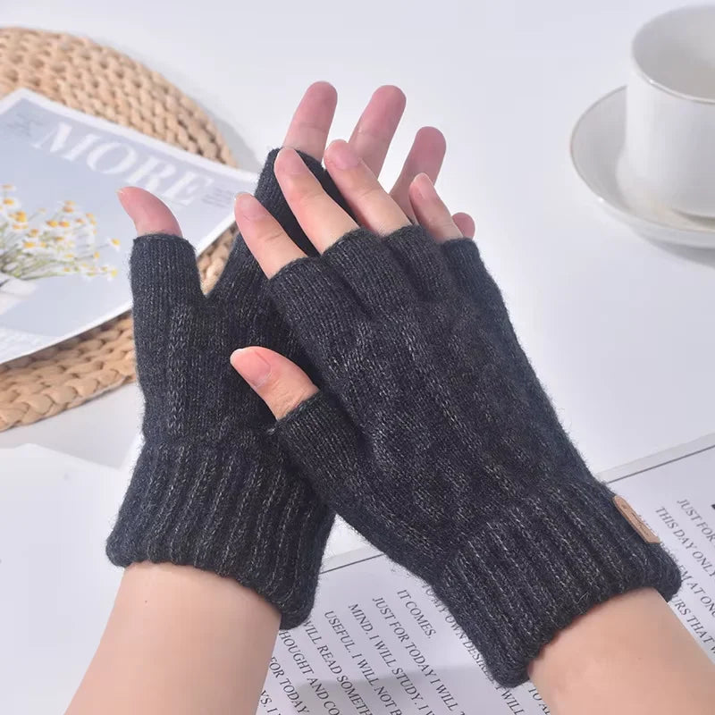 Women's winter gloves, thickened men's outdoor cycling gloves, connected finger gloves, half finger gloves, cotton new style