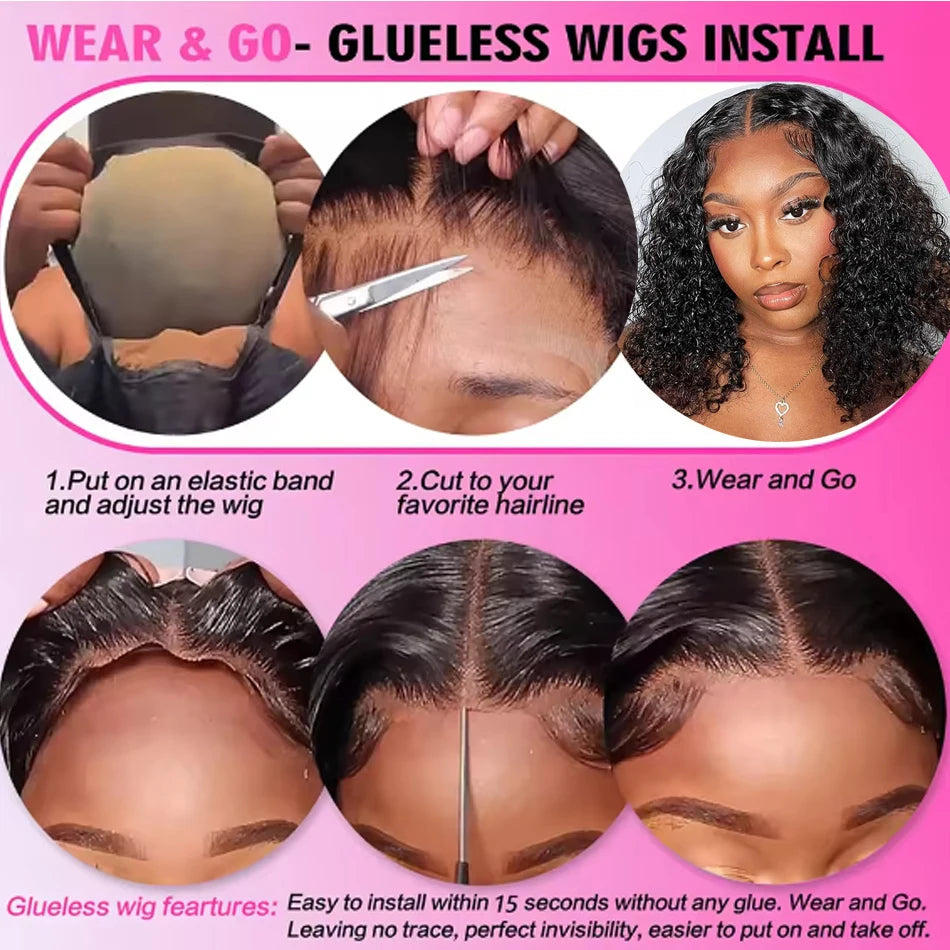 Brazilian Wear And Go Loose Water Wave Wet And Wavy Lace Frontal Human Hair Wigs Curly Bob Glueless Wigs For Black Women Cheap