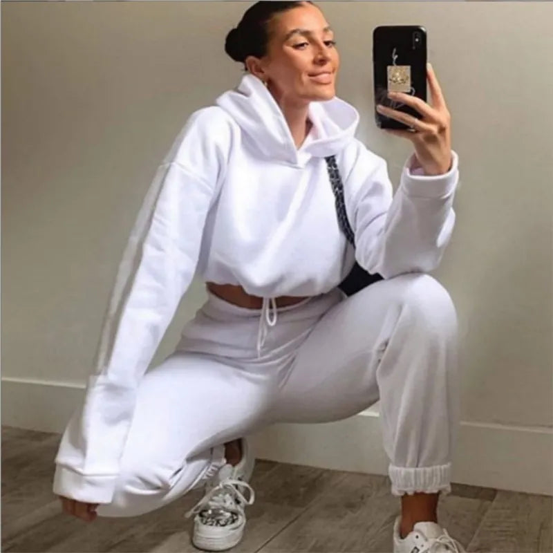 Women's Hooded Sports Suit Fashion Trend Women's Long-sleeved Sports Casual Suit Waist Two-piece Home Wear Beauty hair & fashionfj