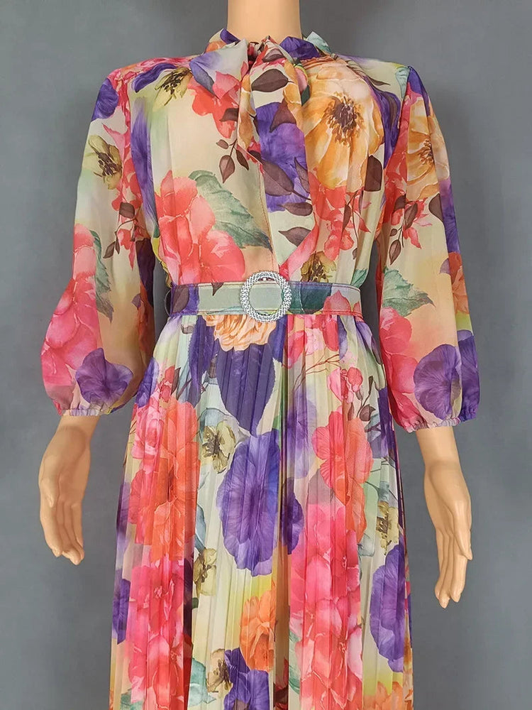 Plus Size African Print Dresses Autumn Elegant African 3/4 Sleeve Party Evening Long Maxi Dress Gowns Dashiki African Clothes Beauty hair & fashionfj