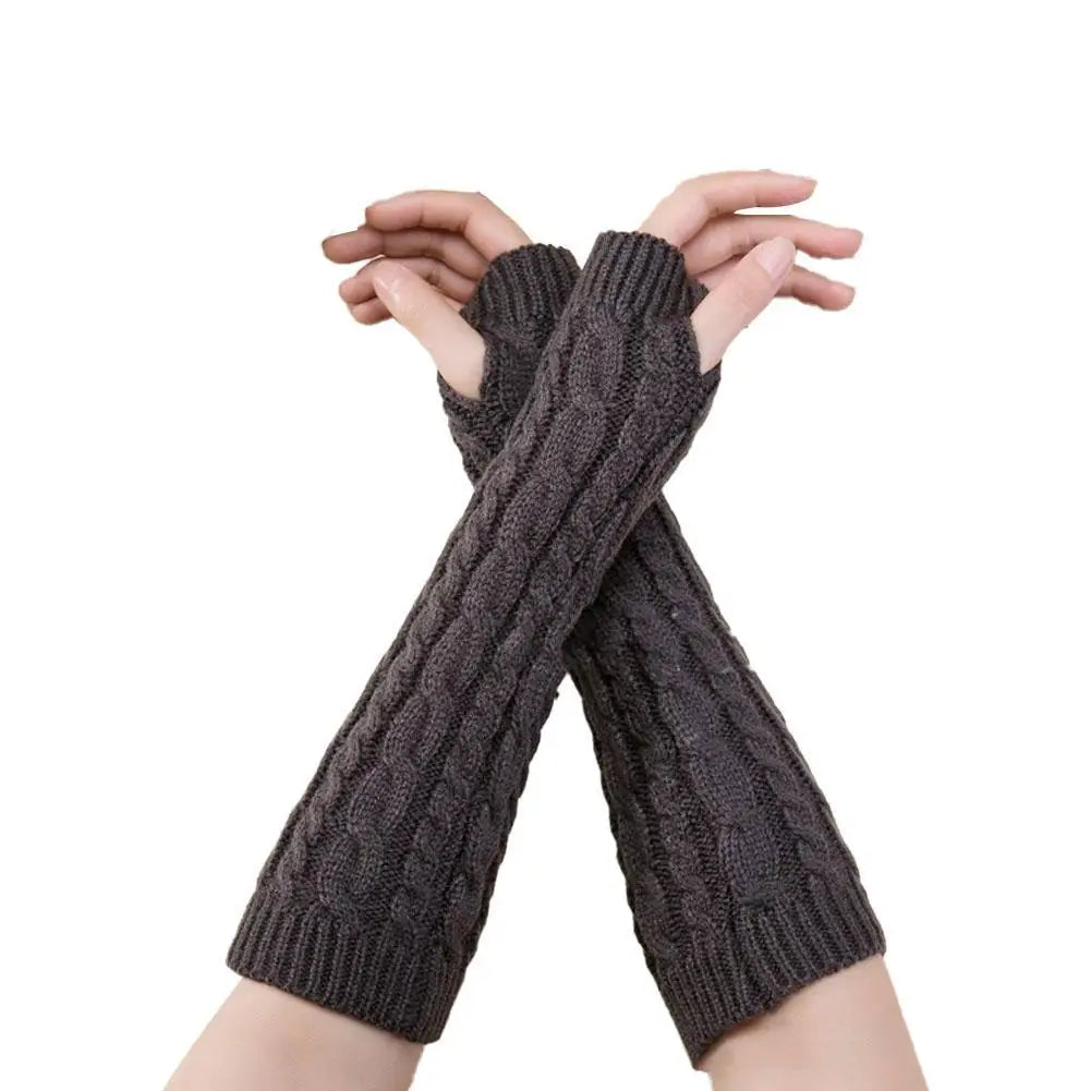 Fingerless Gloves with Arm Warmers, Winter Cable Knit Touchscreen Gloves for Men & Women, Thermal Wrist Warmers, Unisex Gloves