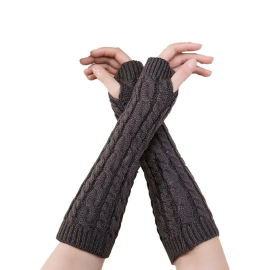 Fingerless Gloves with Arm Warmers, Winter Cable Knit Touchscreen Gloves for Men & Women, Thermal Wrist Warmers, Unisex Gloves