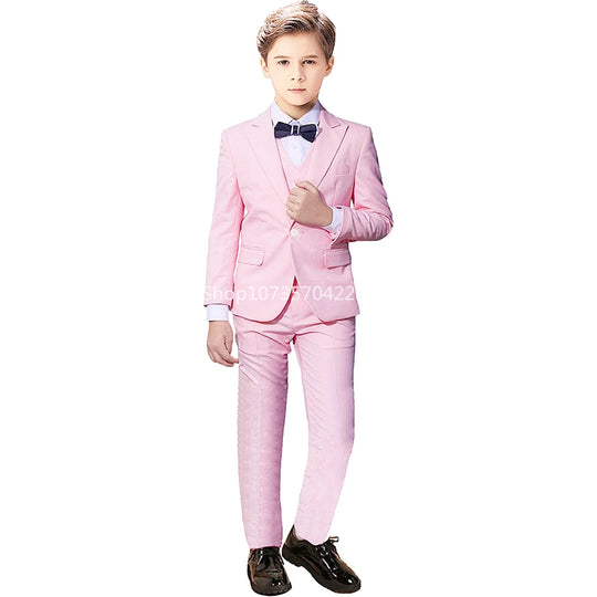 Elegant Blue Suit for Boy Wedding Dresses Casual Boys Suit 3 Pieces Set with Peak Lapel Fitted Blazer Vest Pants Casual Tuxedos