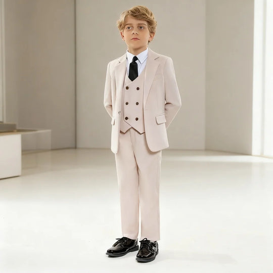 Stylish Boys'  Solid Suits for Boys 3-Piece Smart Handsome Boy's Tuxedo Formal Outfit For Kids Blazer Vest And Pants For Party
