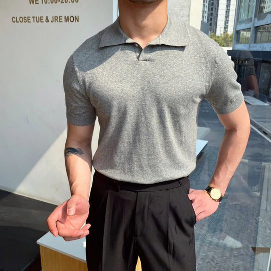 Men's Polo Shirt Elbow-Sleeved T-shirt Fashion Polo Collar Slim-Fit Men Clothing Woolen Sports Polo Tee Shirt Man Golf Shirt EUR Beauty hair & fashionfj