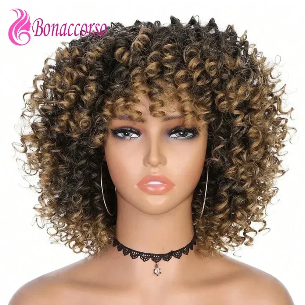 Fashion Afro Explosive Head Jerry Curly Synthetic Short Curly Wig For Women Spring Curly Heat Resistant Fiber Wig Daily Use