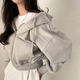Casual Hood Sweatshirt Women Y2K Zip Up Hoodies Solid Harajuku Long Sleeve Shirt Oversized Crop Tops Female Loose Jackets Coat Beauty hair & fashionfj