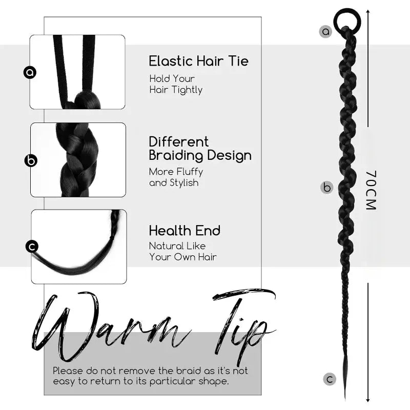 Fashion  Braided Ponytail Hair Extensions with Hair Ties for Women Twist Braid Personality Hot Girl Kink Braid Hip Hop Girl Beauty hair & fashionfj