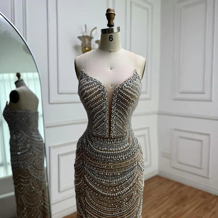 Serene Hill 2025 Customized Nude Silver Beaded Evening Dresses With Sparkling Crystal Embellishments For Formal Occasion LA72900 Beauty hair & fashionfj