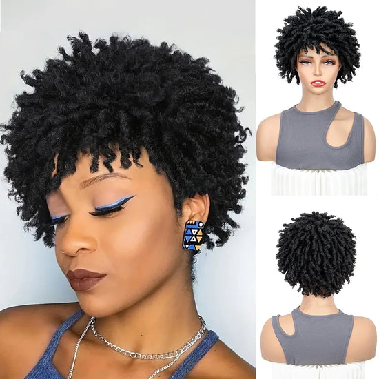 Synthetic Short Dreadlock Wig Afro Curly Twist Wig Faux Locs Wig Kinky Curly Dreadlock Wig for Women Daily Use