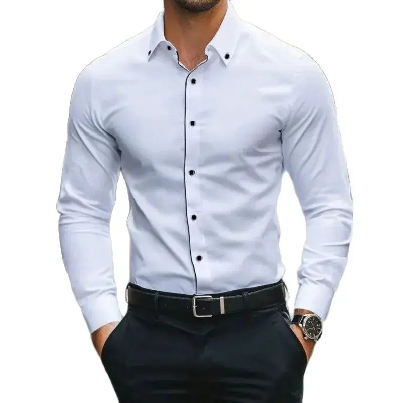 Men Dress Shirt Brand New Solid Color Long Sleeve Smart Casual White Elastic Male Business Shirts Beauty hair & fashionfj