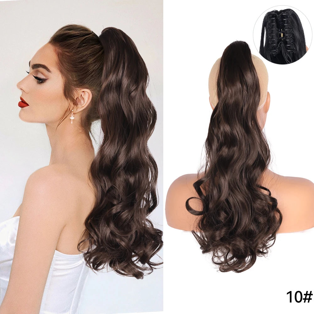 Long Straight Claw Clip On Ponytail Hair Extension Synthetic 22Inch Wavy Ponytail Fake Hairpiece For Women Pony Tail Hairpiece