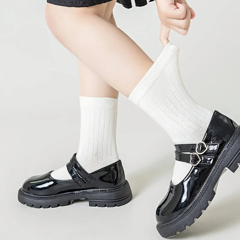 5 Pairs of Kidsren's Socks, White Pure Color, Cute and Versatile Mid-Calf Socks for Boys, Girls, Middle and Older Kidsren, Suitable for Daily Casual Wear