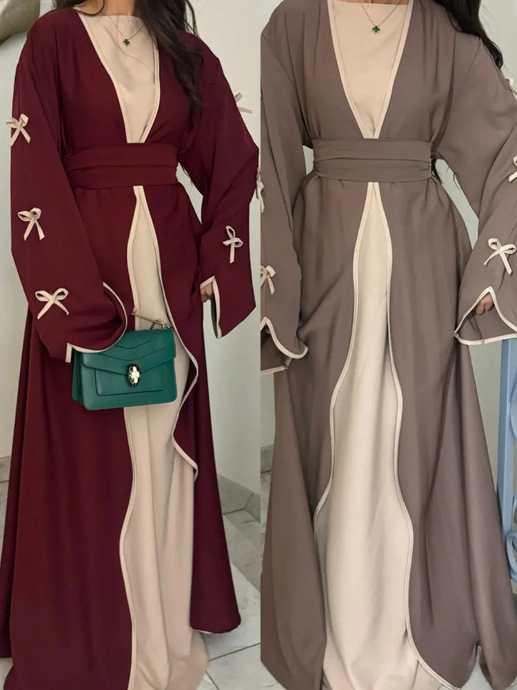 Eid Bow Abaya Women Cardigan Dress Muslim Party Caftan Robe Jalabiya Morocco Dubai Kaftan Islam Vestidos Largos Ramadan 2025 Beauty hair & fashionfj