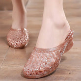 36-40 Women Slippers Summer Wedges Sandals Transparent Crystal Shoes Female Hollow Out Flip Flops Thick-soled Anti-slip Footwear Beauty hair & fashionfj