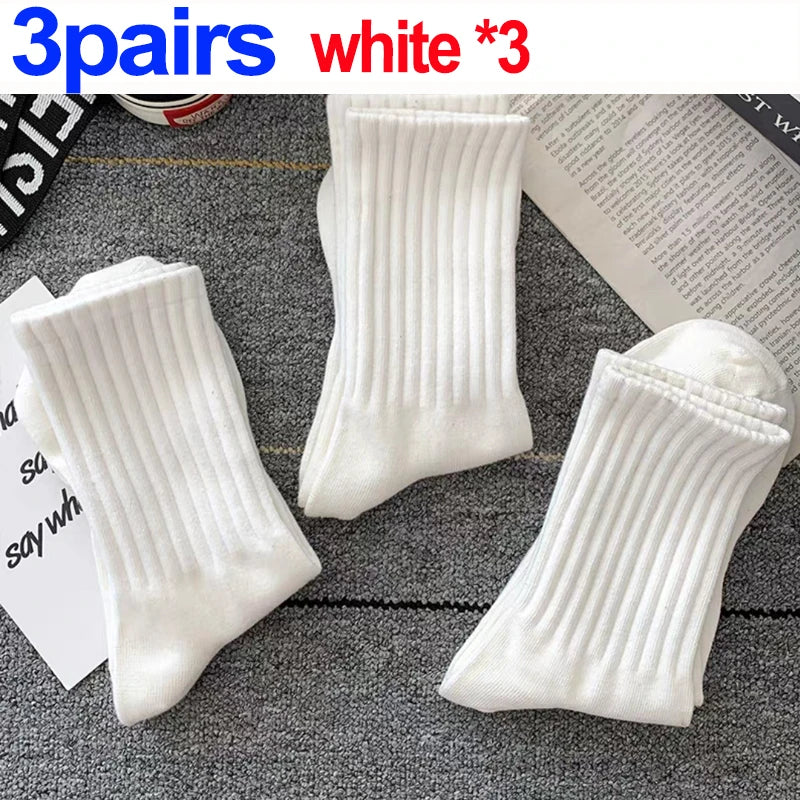 1/3pairs Cotton Men Socks Sport Mid Tube Autumn Winter Knitted Warm Cold-proof Stocking Black White Gray Simple Indoor Floor Sox