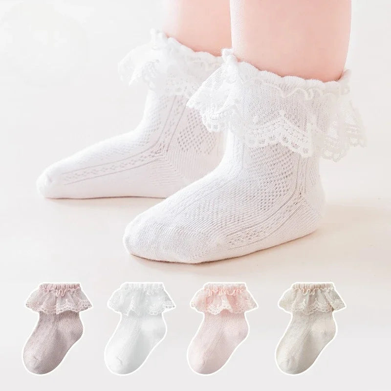 1 Pair Newborn Baby Socks For Girls Cotton Lace Ruffle Infant Girls Sock Princess Mesh Toddler Baby Girls Socks summer 0-12years