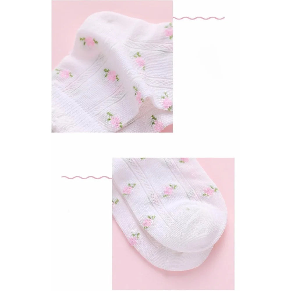 5 pairs of girls' summer thin socks, children's lace butterfly breathable mesh socks
