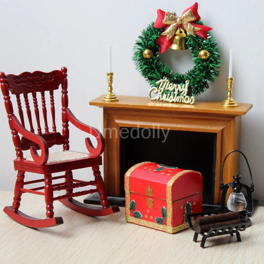 1/12 Scale Miniature Dollhouse Christmas Tree & Mini Fence Doll House X-mas Wreath Decoration Accessories Toy