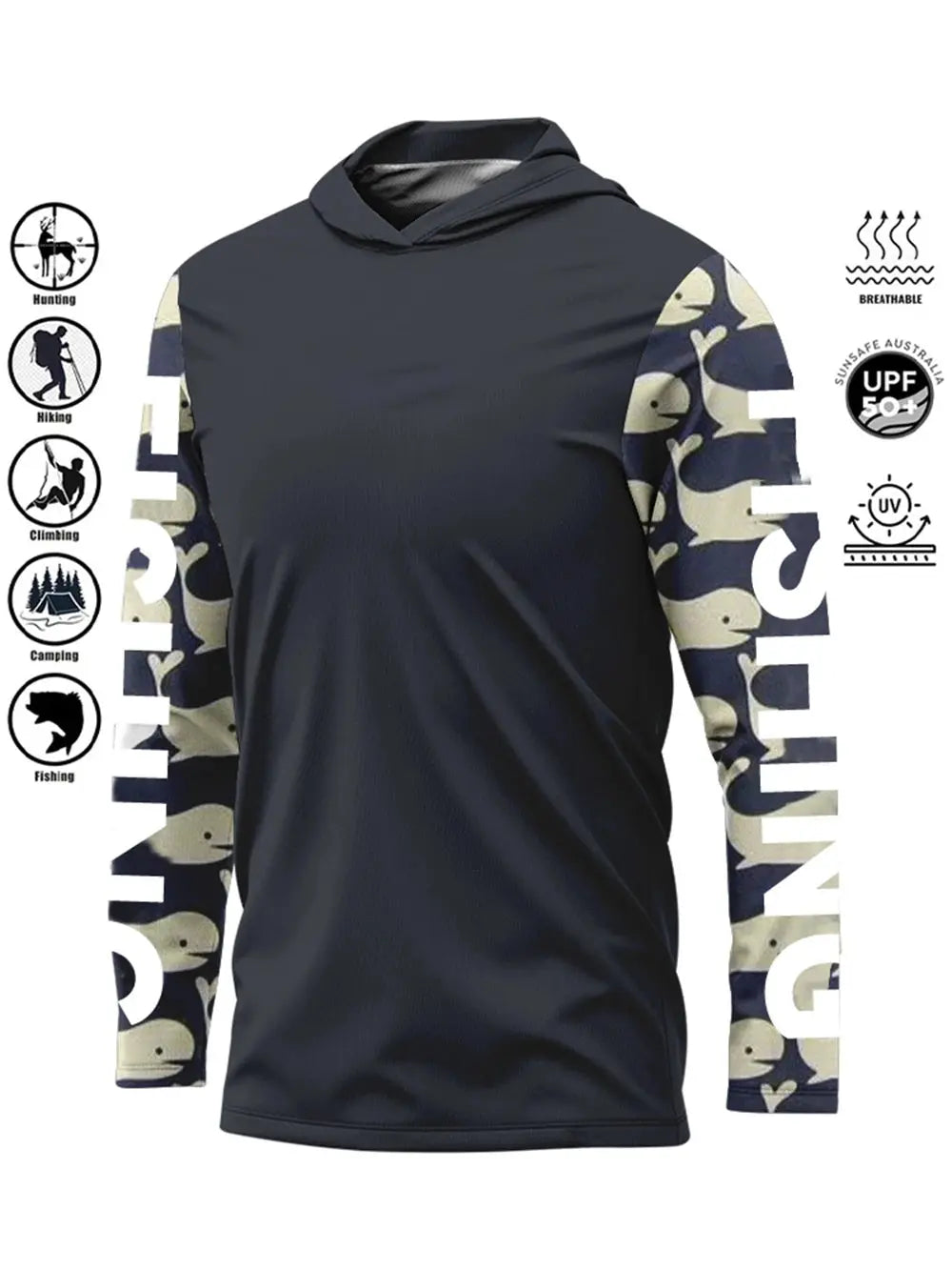 Fishing Shirt Hooded Outdoor Uv Protection Large Size Man Camouflage Printing Moisture Wicking Jersey Fishing Apparel Tops Beauty hair & fashionfj