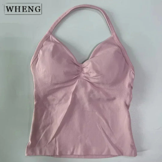 Women's Yoga Vest  Top with Bare Back and Long Straps  Backless Bra for Training  T-shirt for Running and Yoga