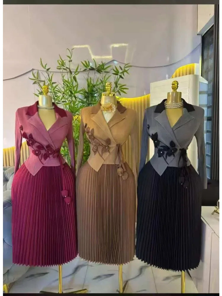 Miyake Pleated Dress 2025 Summer New Suit Collar Loose High-end Temperament Socialite Waist Thin Pleated Women's Clothing