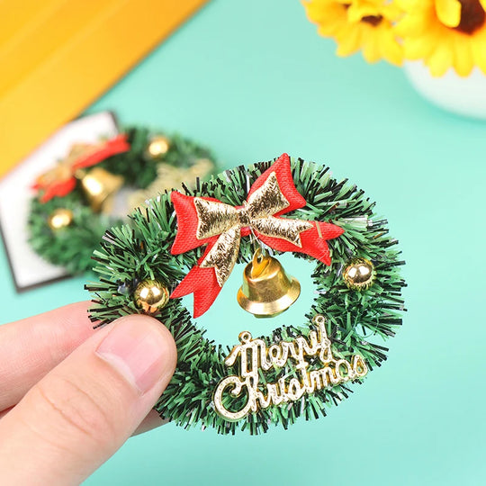 6cm Dollhouse Miniature Christmas Garland Wreath Model Doll Christmas Decor Toy Ornament Artificial Flower Wreath DIY Kid Gift