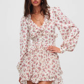 YENKYE Spring 2025 Women Sweet Floral Print Ruffle Mini Dress Front Button Long Sleeve V Neck A-line Holiday Boho Dresses Short Beauty hair & fashionfj