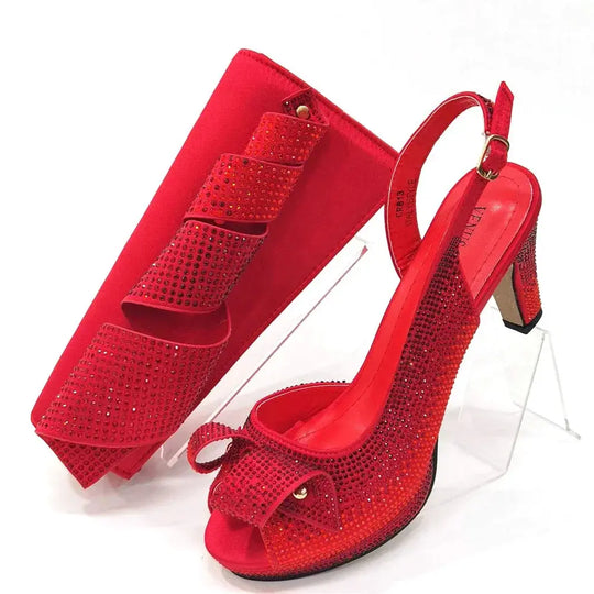 Venus Chan Newest INS Style Peach Color Rhinestone Elegant High Heels Nigeria Popular Design African Ladies Shoes And Bag Set Beauty hair & fashionfj