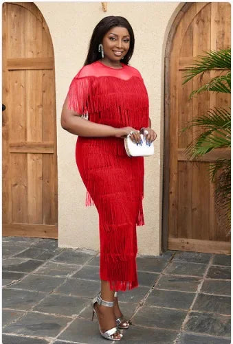 Customized Plus Size African Party Evening Dresses for Women Summer Tassel Short Sleeve Traditional Dashiki African Clothes Anka Beauty hair & fashionfj