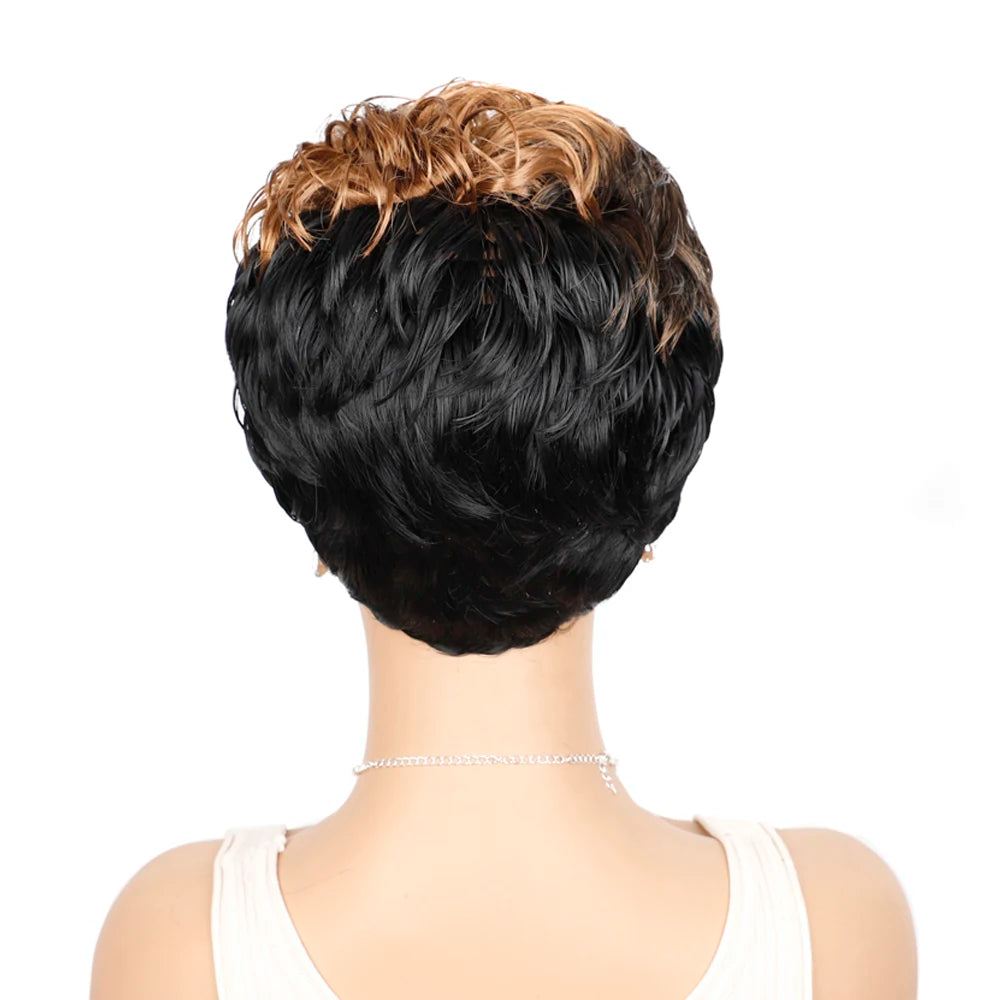 Short Wigs Women Natural Wave Wigs For Women Black Color Heat Resistant Fiber Synthetic Hair Pixie Cut Wig With Bangs