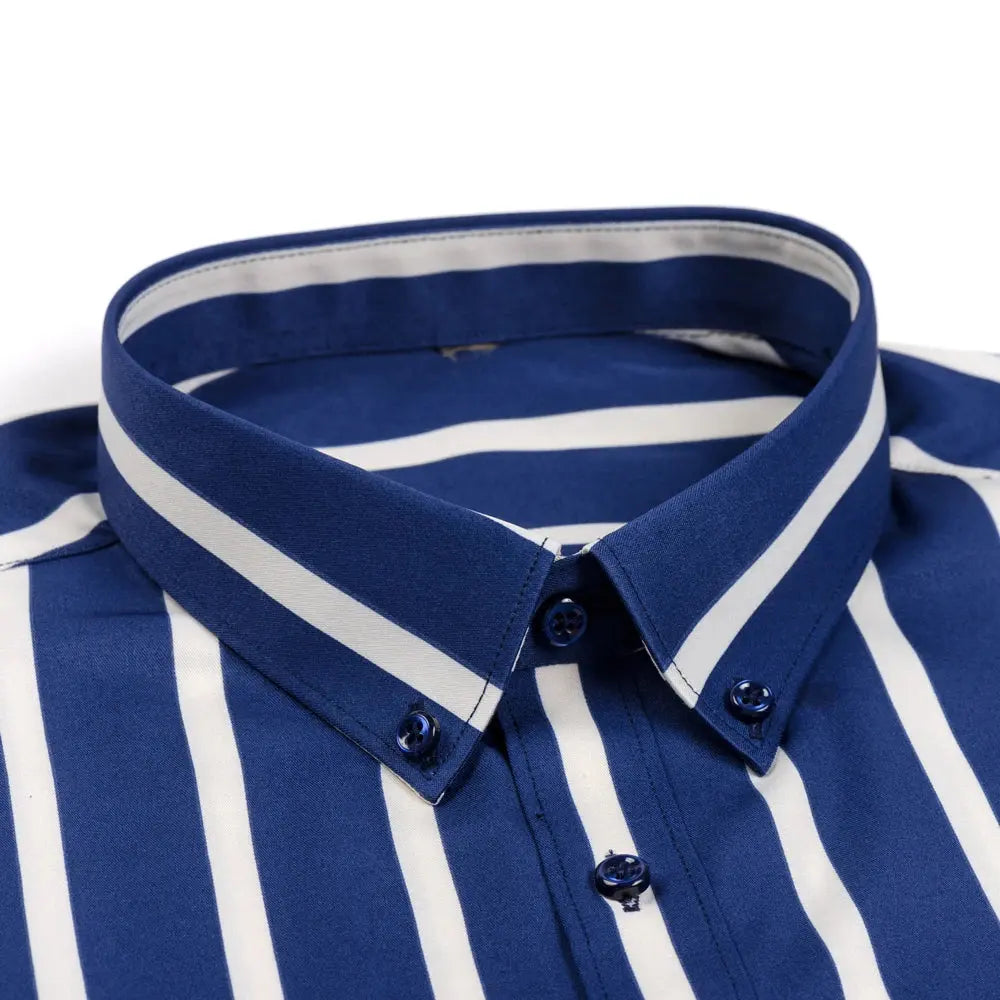 Men's Striped Button-Down Collar Design Iron-Free Dress Shirts, Long Sleeve Stretchy Casual Button Up Shirt for All-Seasons Beauty hair & fashionfj