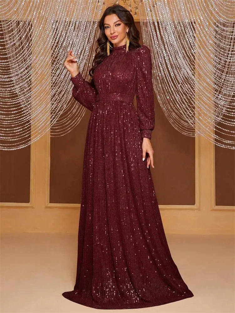 DEERVEADO Evening Dresses Woman Elegant A Line High Neck Full Sleeves Formal Occasion Party Dresses Evening Gowns Beauty hair & fashionfj