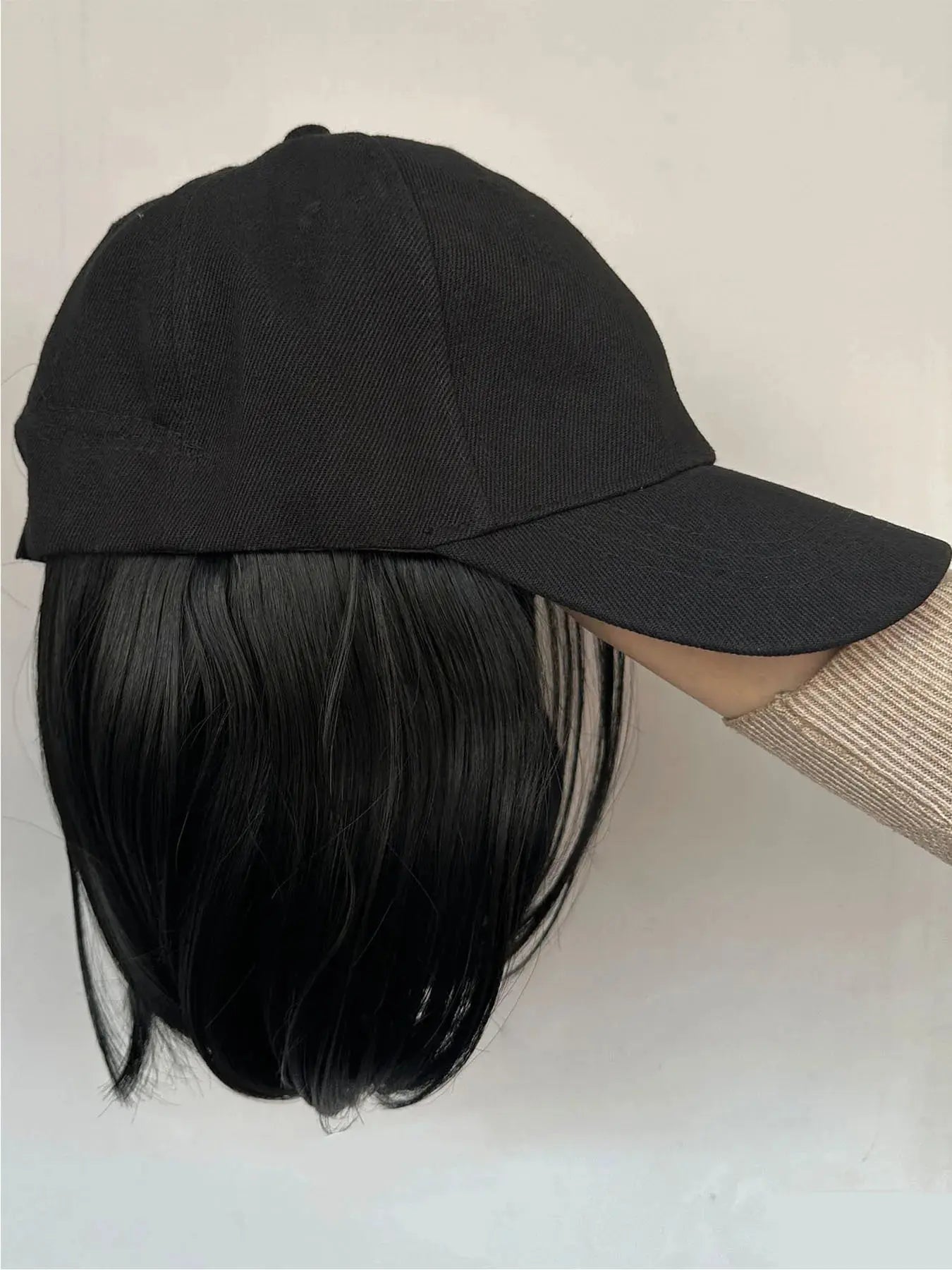 Hat Wigs Synthetic Short Bob Straight Wig With Black Baseball Cap Adjustable Hat Wigs Straight Hair Extensions For Women Fashion Beauty hair & fashionfj