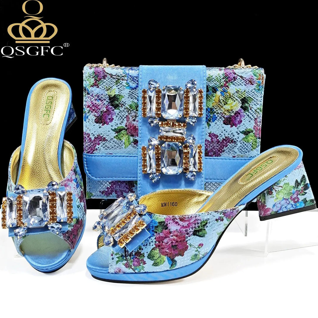 QSGFC Italian Sandals and Bags Matching Set 2025 Women Heel Party for Rose Gold Colour Wedding Bigger Size Thick Heel Shoes Beauty hair & fashionfj