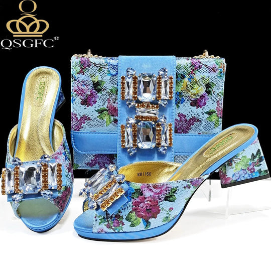 QSGFC Italian Sandals and Bags Matching Set 2025 Women Heel Party for Rose Gold Colour Wedding Bigger Size Thick Heel Shoes Beauty hair & fashionfj