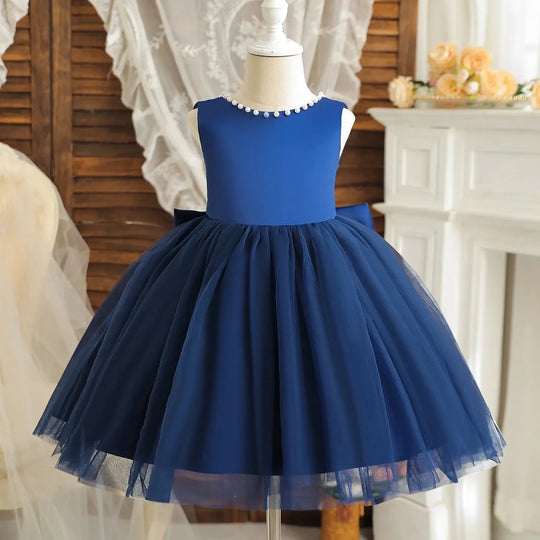 Summer Girls Party Dresses for Kids 3-8 Years Birthday Tulle Pearl Formal Evening Dress Backless Bow Flower Girl Wedding Dress Beauty hair & fashionfj