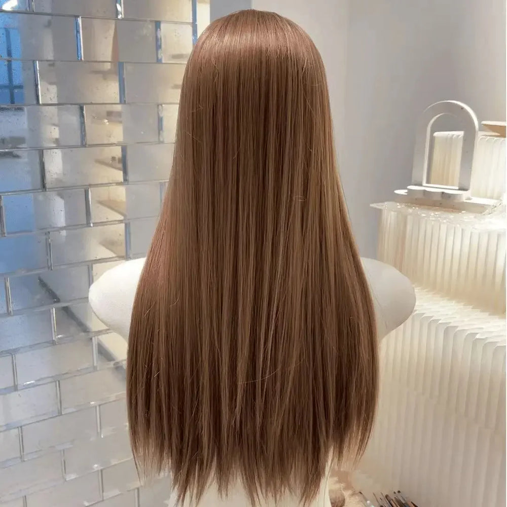 Vintage Baby Brown Wig with Bangs Long Straight Wigs for Women High Temperature Fibers Synthetic 가발  Headband Wig for Daily Use