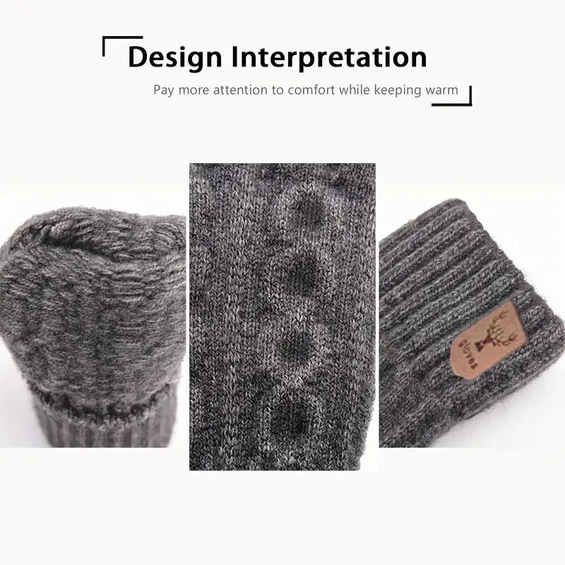Winter Knitted Wool Warm Gloves for Men's and Women's Touch Screen Thickened Full Finger Gloves Outdoor Cycling Skiing Gloves