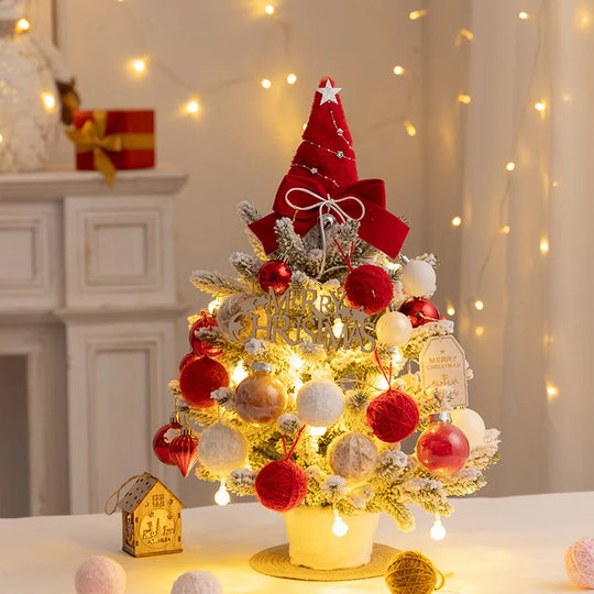 Christmas Tree DIY Set 35/45cm Xmas tree with LED Lights Tabletop Ornament for Navidad Party Pine Flocked Snow Tree Decora Gift