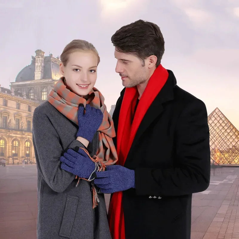 Winter Knitted Gloves Men Warm Full Finger Touchscreen Anti-Slip Gloves for Cycling Running Driving Hiking Camping Work Mittens