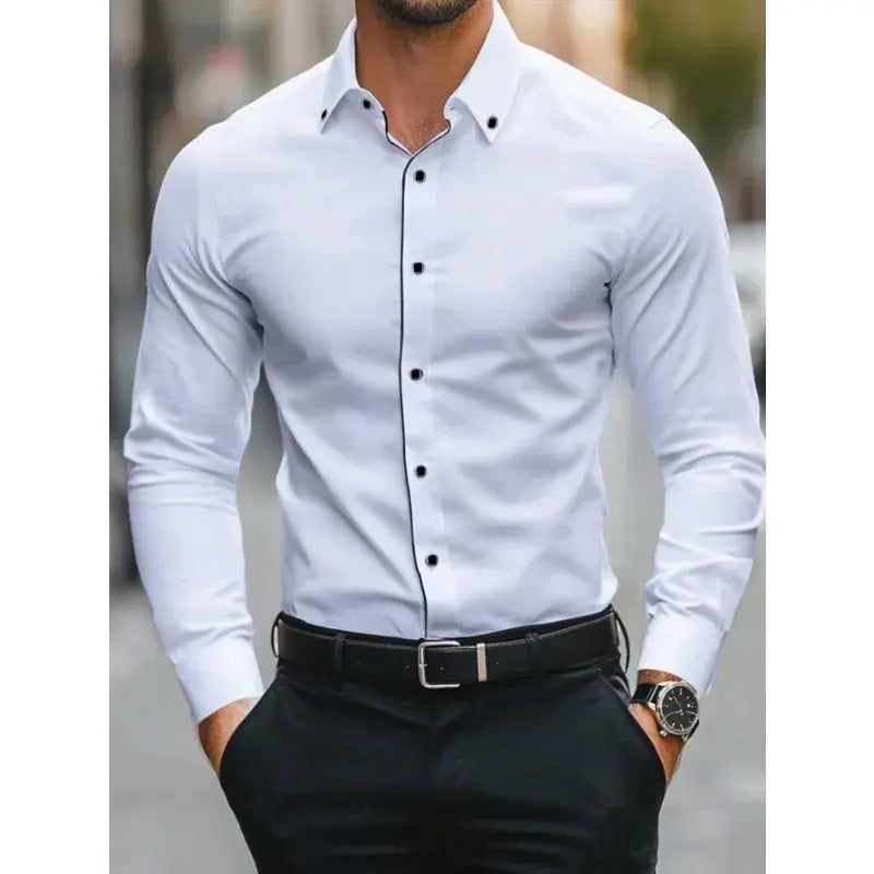 Men Dress Shirt Brand New Solid Color Long Sleeve Smart Casual White Elastic Male Business Shirts Beauty hair & fashionfj