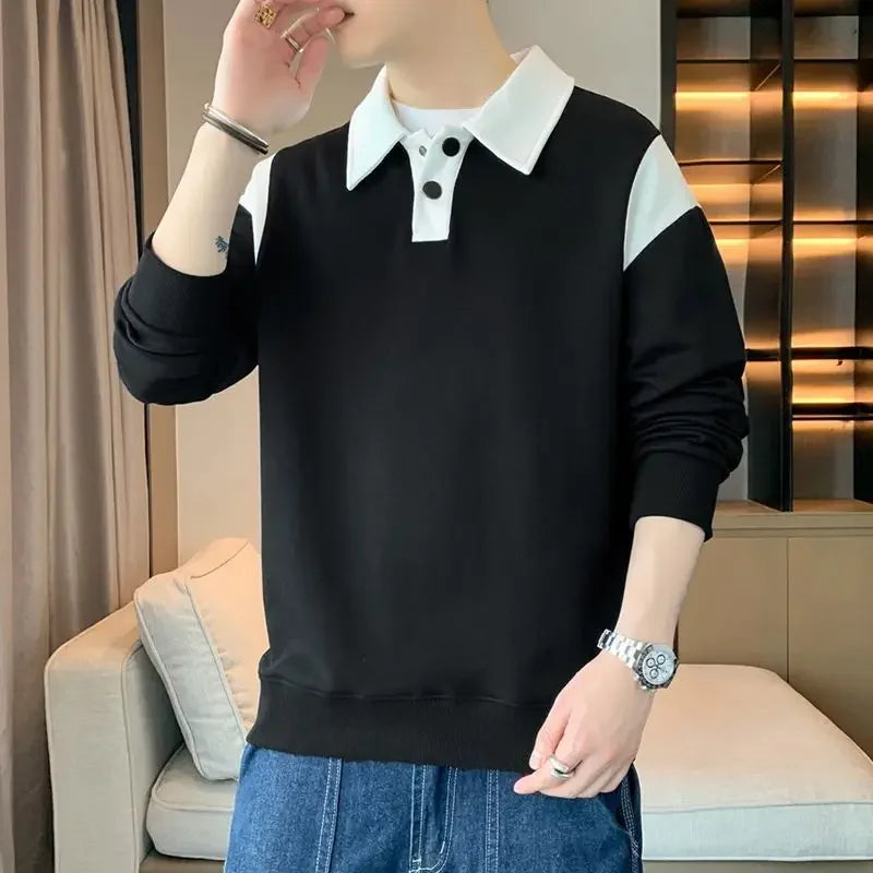 Polo T Shirt for Men Winter Pullovers Oversize Man Sweatshirt Formal Big Size Business With Collar Elasticity Emo Streetwear S Beauty hair & fashionfj