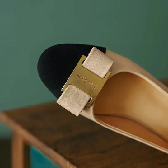 Elegant Flats Women 2025 Cow Leather Shoes Gold Bowtie Big Size 43 Spring Low Heels Slip On Pointed Toe Comfortable Footwear Beauty hair & fashionfj
