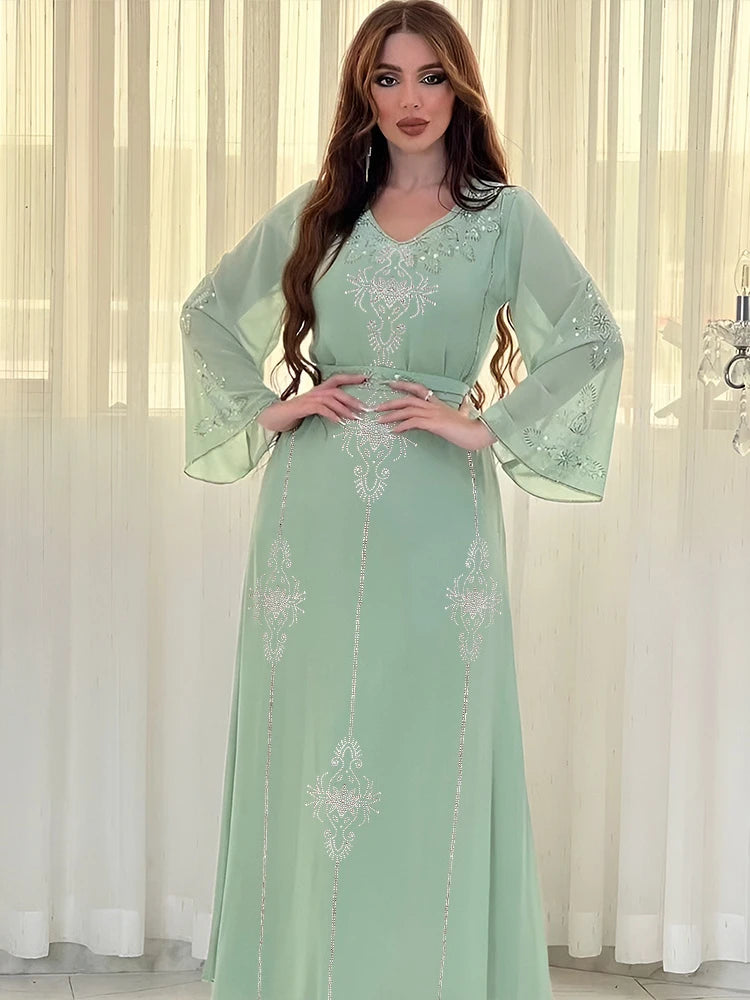 Eid Jalabiya Muslim Abaya Party Dress for Women Arab Diamond Lace-up Abayas Long Dresses Robe Woman Elegant Ramadan Vestidos Beauty hair & fashionfj